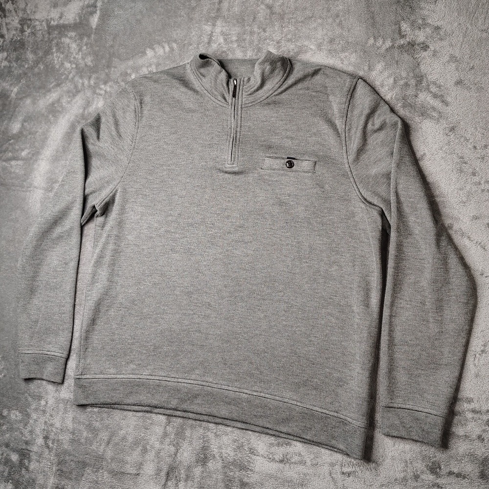Ted Baker Quarter Zip Pullover Mens 6 Gray Solid Wool Blend Pocket Sweater